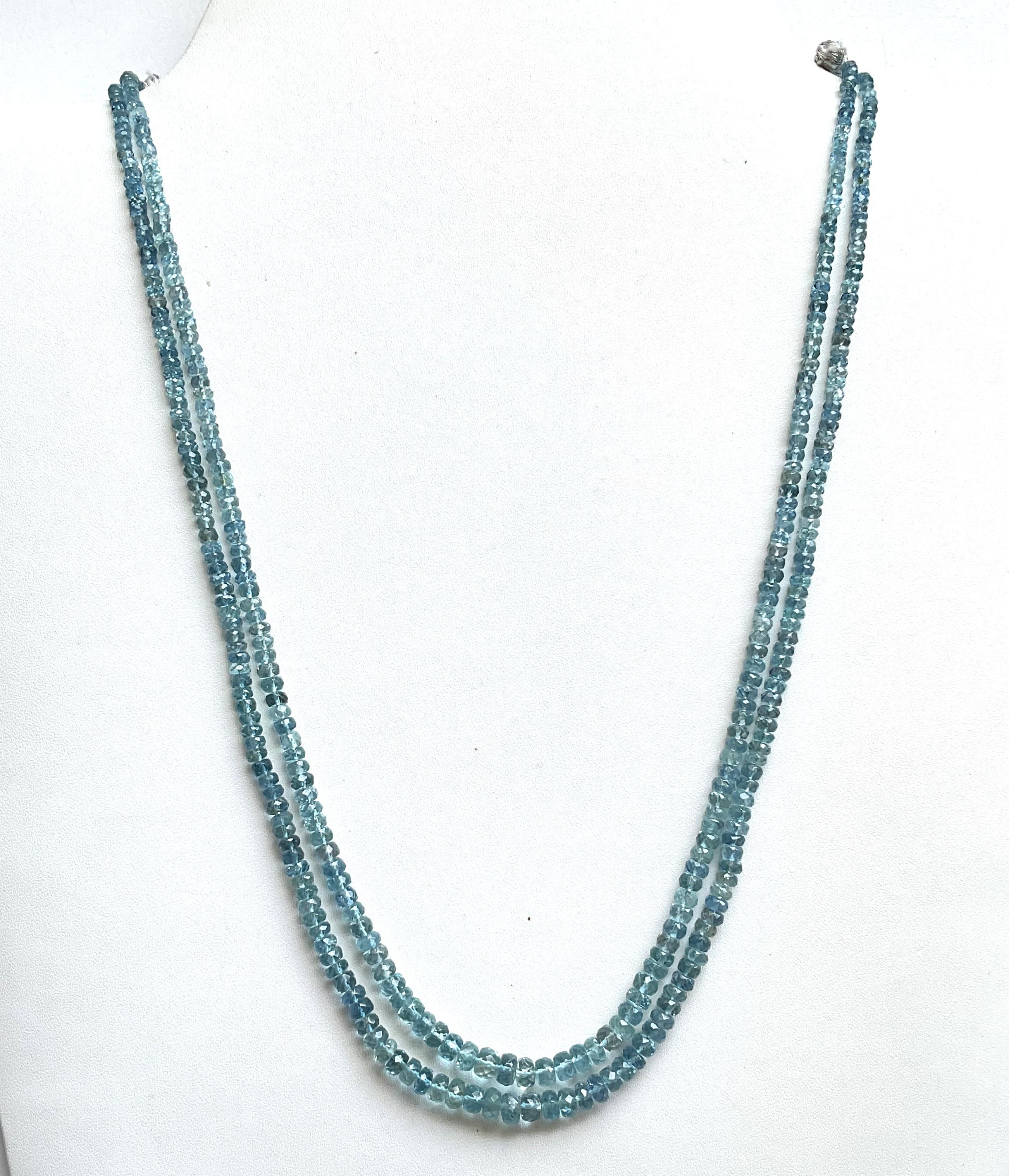 Women's or Men's 117.90 carats Aquamarine Beaded Necklace 2 Strand Faceted Beads good Quality Gem For Sale