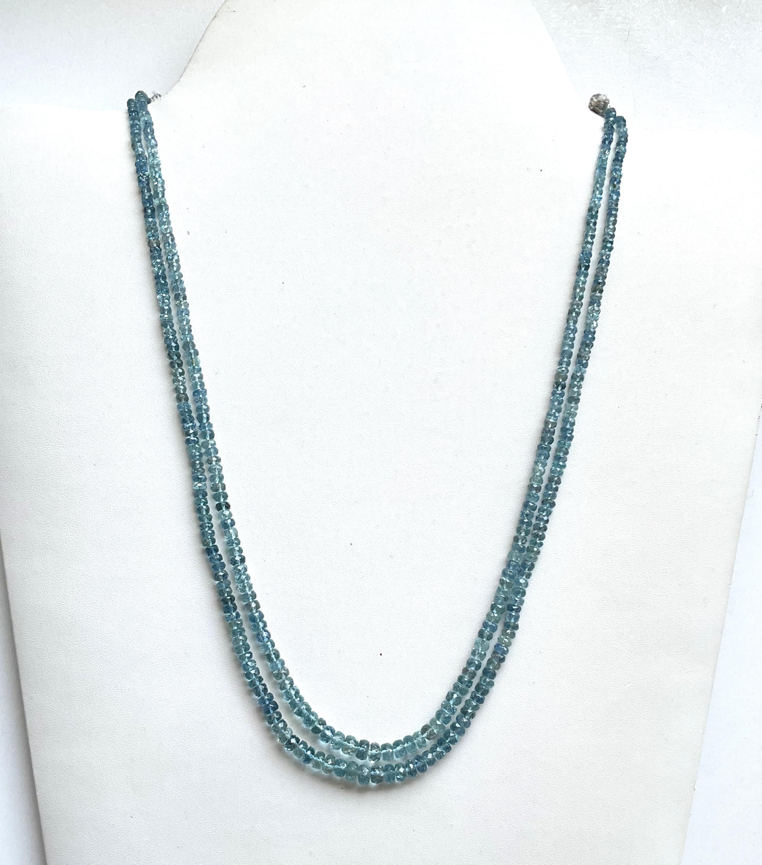 117,90 Karat Aquamarin Perlenkette 2 Strang Facettierte Perlen gute Qualität Edelstein im Angebot 1