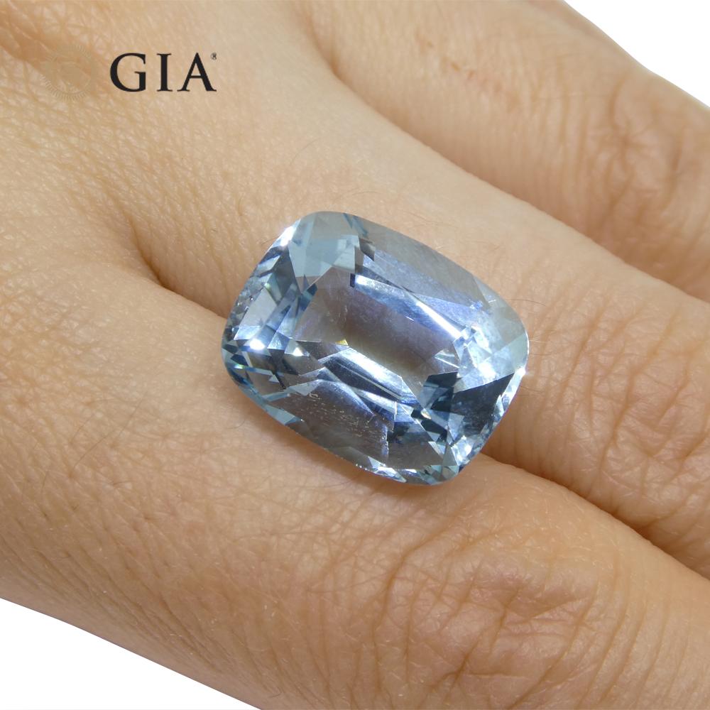 Aigue-marine bleue coussin de 11,79 carats certifiée GIA, vieille mine Espirido en vente 7