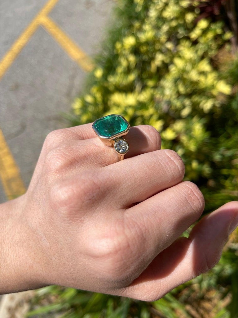 11.79tcw 18K Three Stone Colombian Emerald Cut & Round Diamond Engagement Ring 1