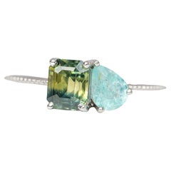1.17ct Bi-Color Teal Sapphire Paraiba Tourmaline You and Me Ring 14K Gold R6294