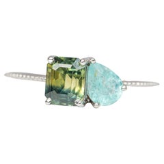 1,17 Karat zweifarbiger blauer Saphir Paraiba-Turmalin You and Me Ring 14K Gold R6294