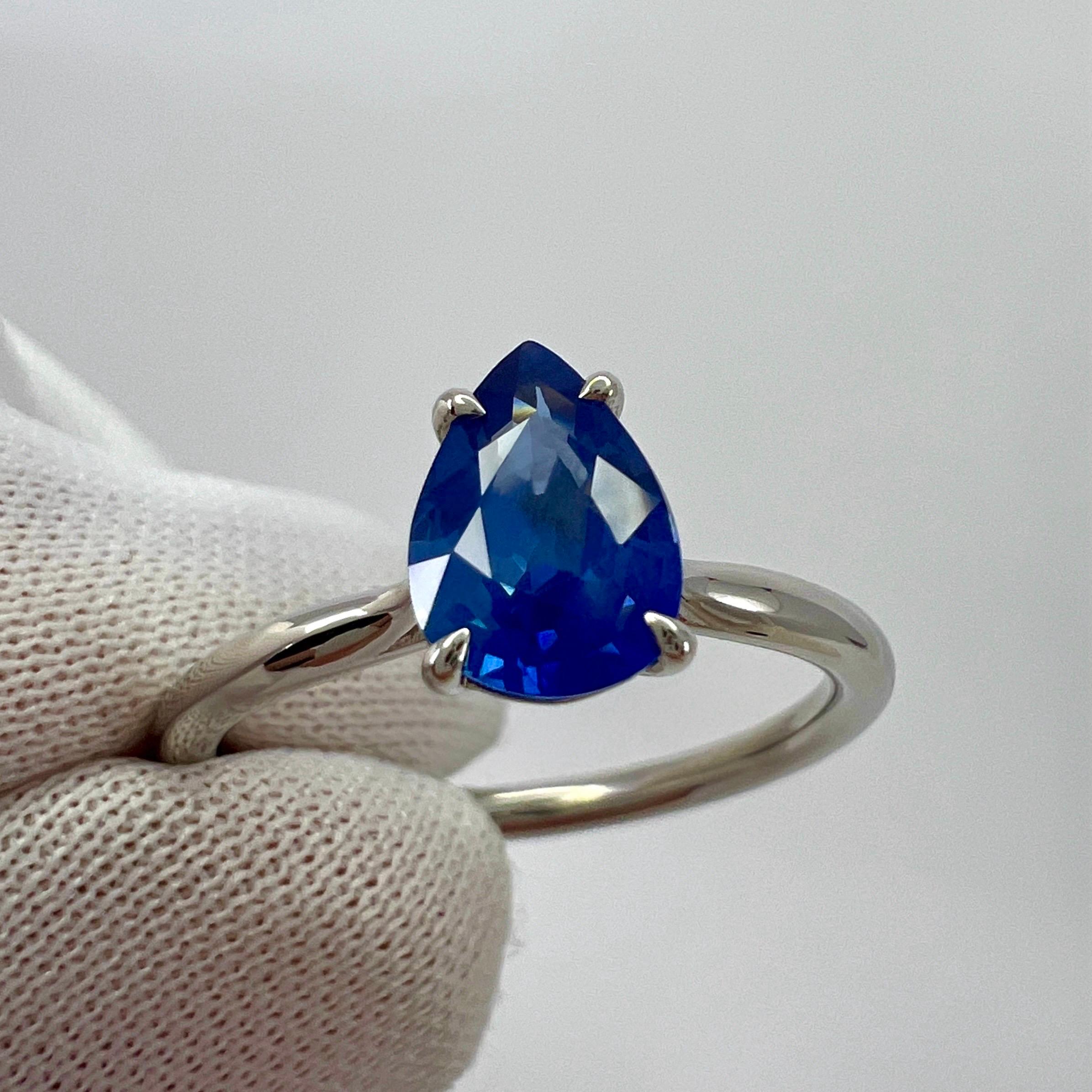 Natural Vivid Cornflower Blue Sapphire 18k White Gold Solitaire Ring.

1.17 Carat sapphire with a stunning vivid cornflower blue colour.
Also has very good clarity, clean stone with only some small natural inclusions visible when looking