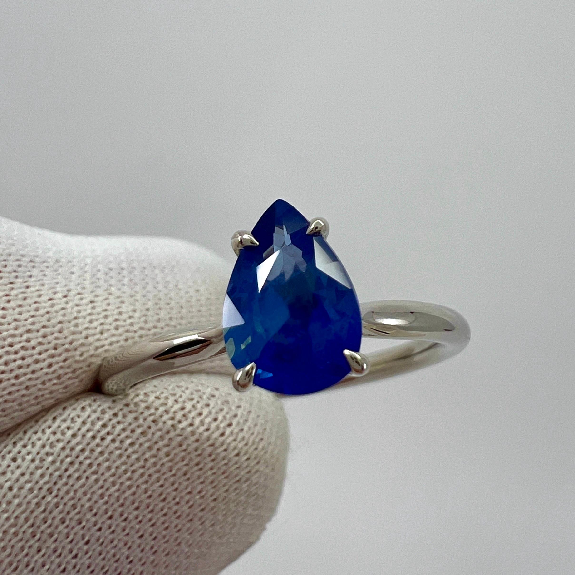 Pear Cut 1.17ct Cornflower Blue Sapphire Pear Teardrop Cut 18k White Gold Solitaire Ring For Sale