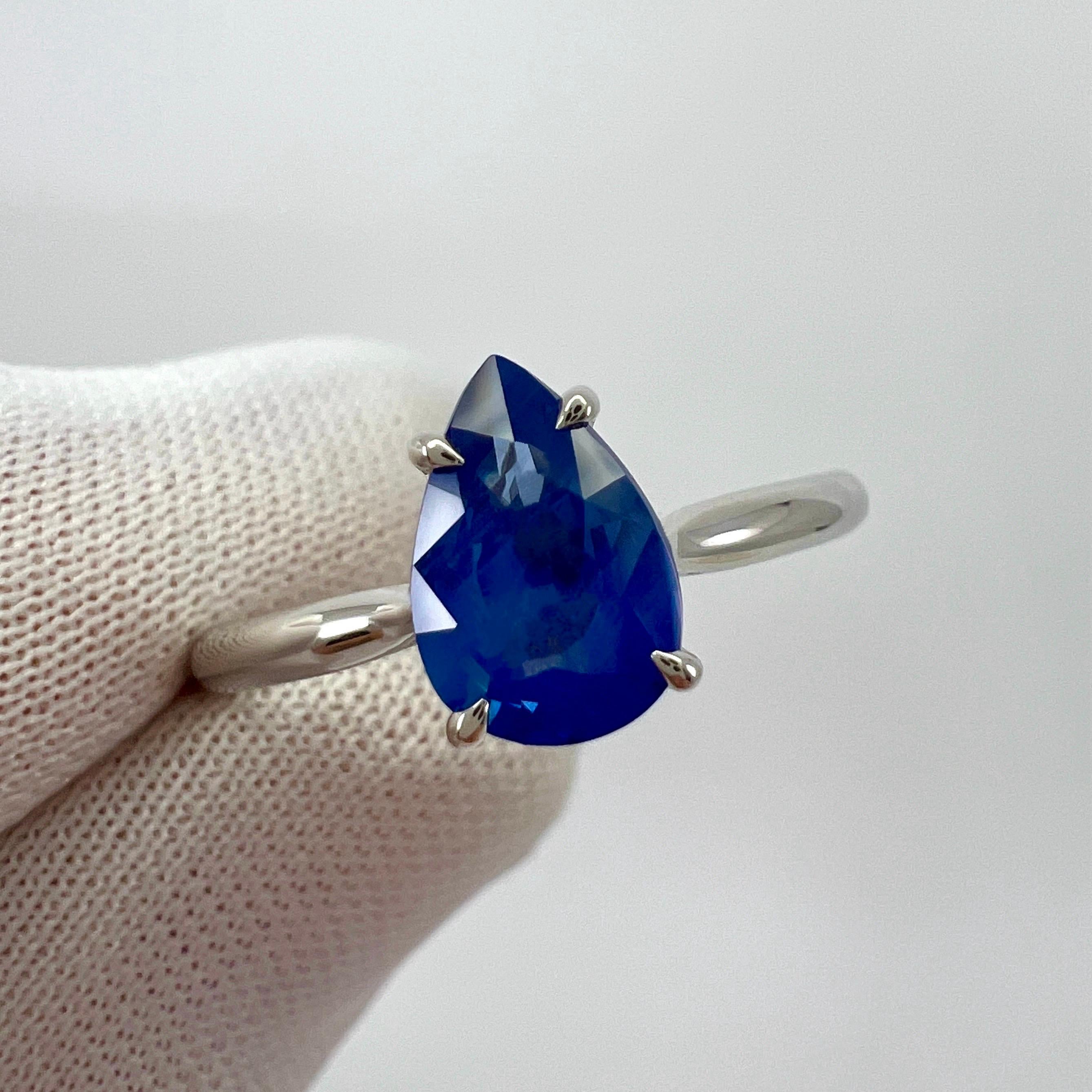 1.17ct Cornflower Blue Sapphire Pear Teardrop Cut 18k White Gold Solitaire Ring In New Condition For Sale In Birmingham, GB