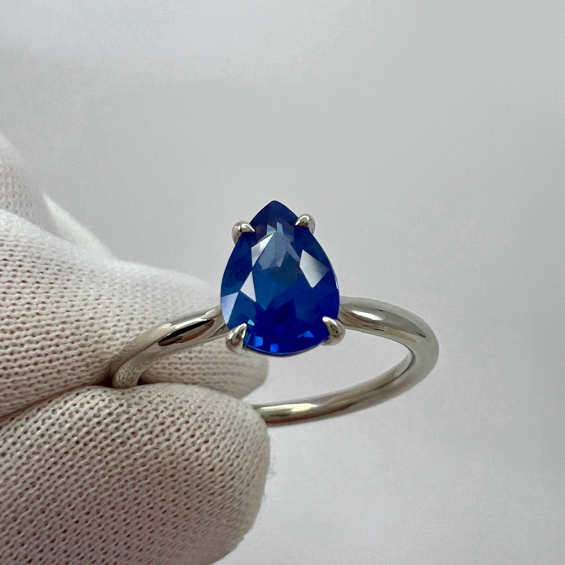 1.17ct Cornflower Blue Sapphire Pear Teardrop Cut 18k White Gold Solitaire Ring For Sale 1