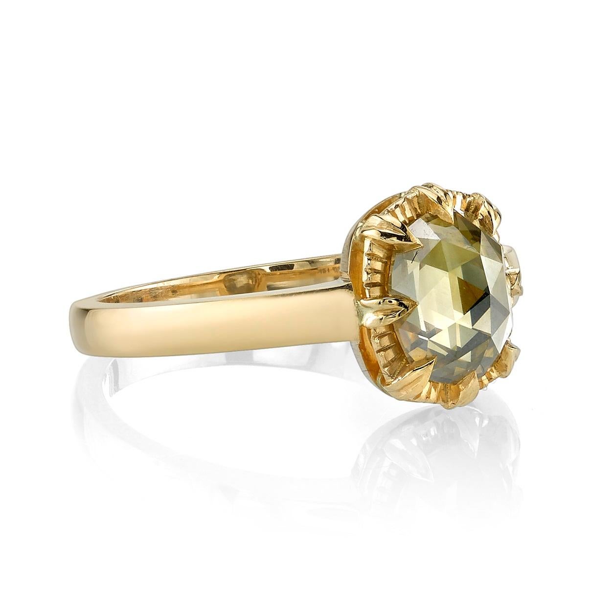 1.17ct Cushion shaped Rose cut diamond set in a handcrafted 18K yellow gold mounting. Ring is currently a size 6 and can be sized to fit. 