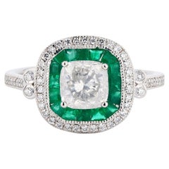1.17ct Diamond and 0.64ctw Emerald Platinum Ring '1.39ctw Diamonds'