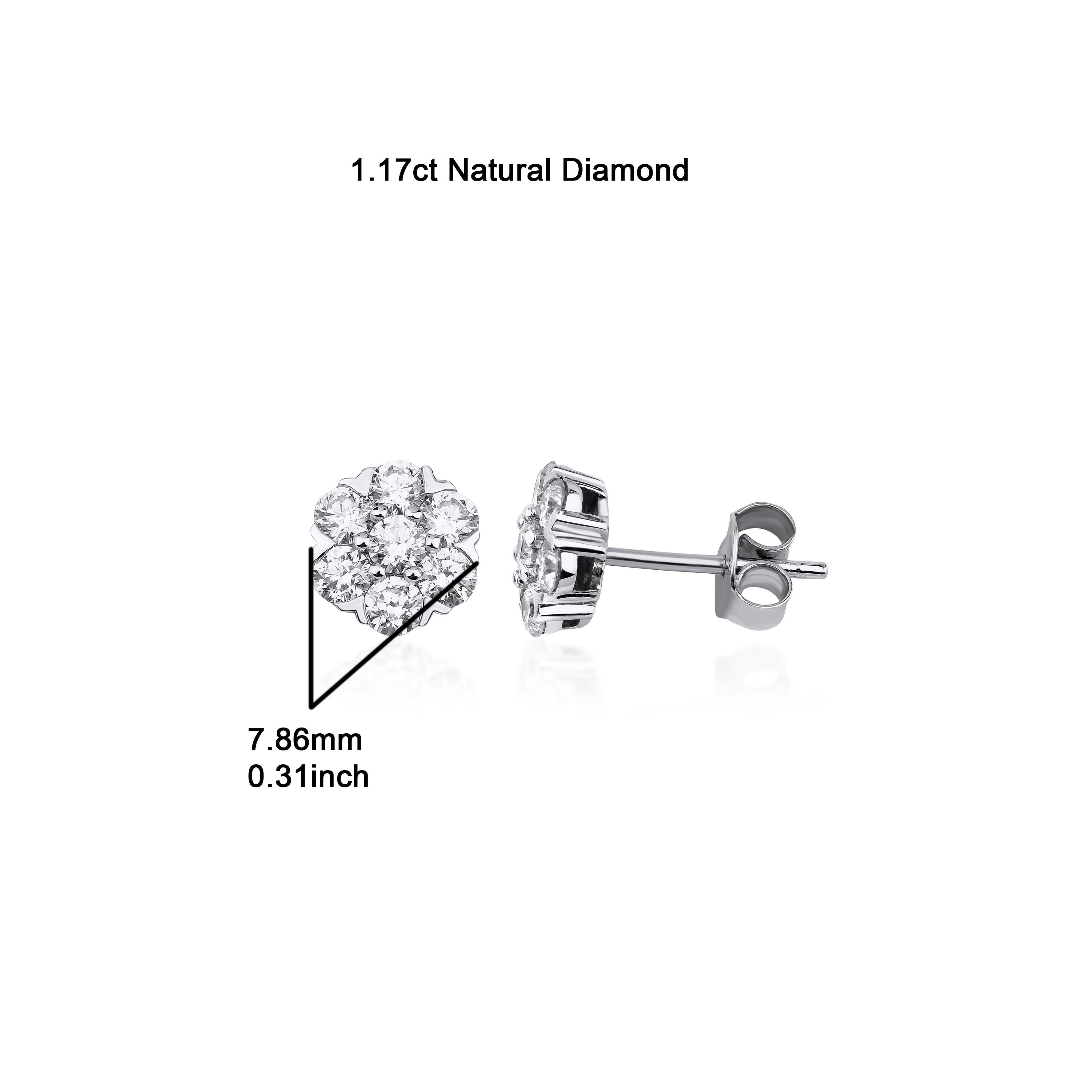 1.17ct Diamond Cocktail Stud Solid Gold Earrings In New Condition For Sale In Fatih, 34