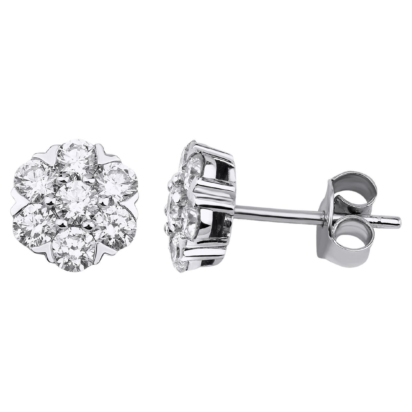 1.17ct Diamond Cocktail Stud Solid Gold Earrings