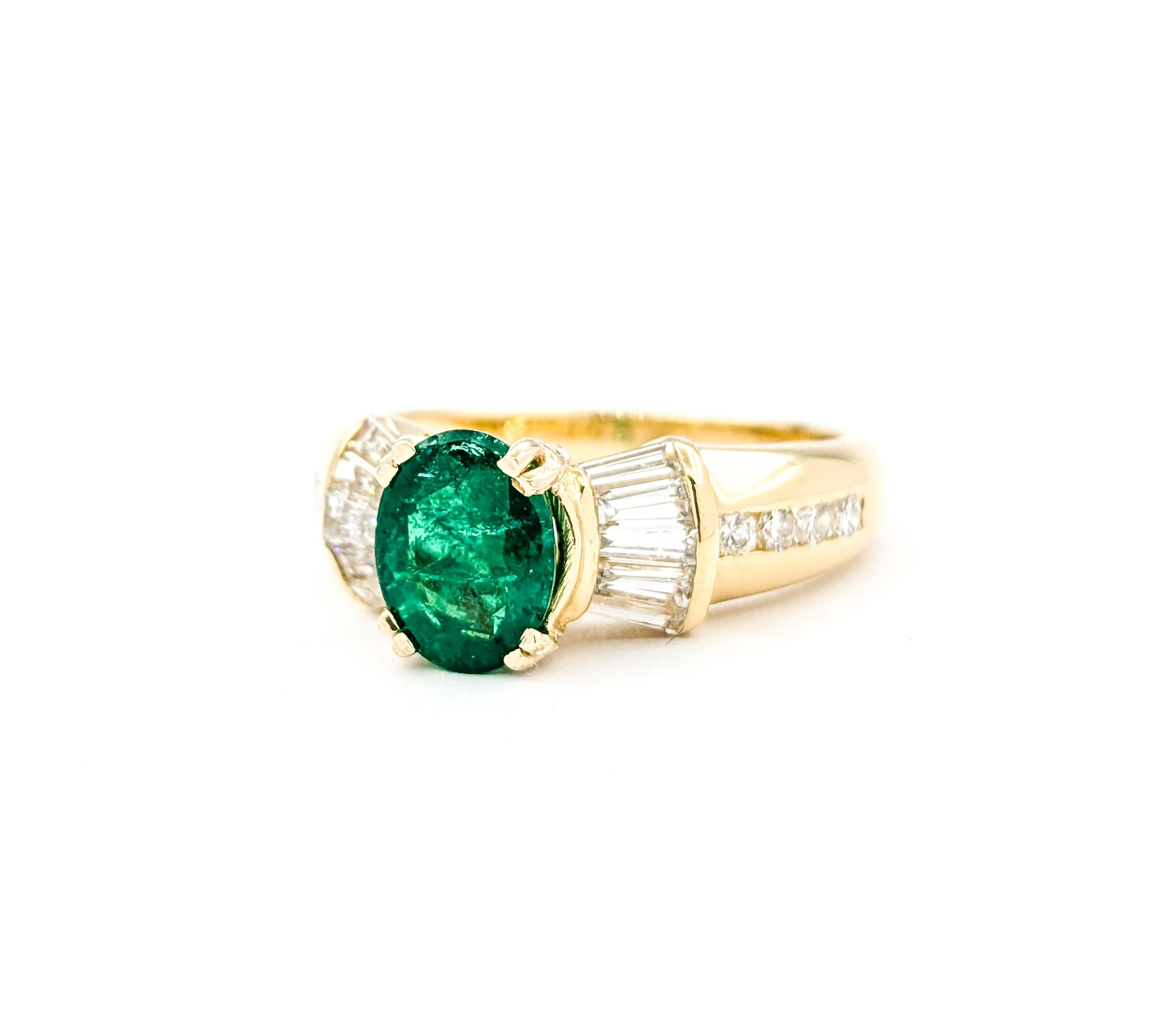 1,17 Karat Smaragd & Diamant Mode-Ring aus Gelbgold Damen im Angebot