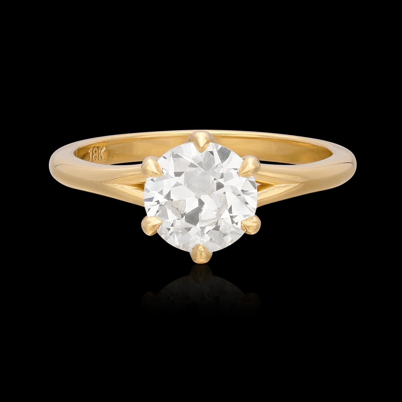 Old European Cut 1.17ct Old Euro Diamond & Yellow Gold Engagement Ring For Sale