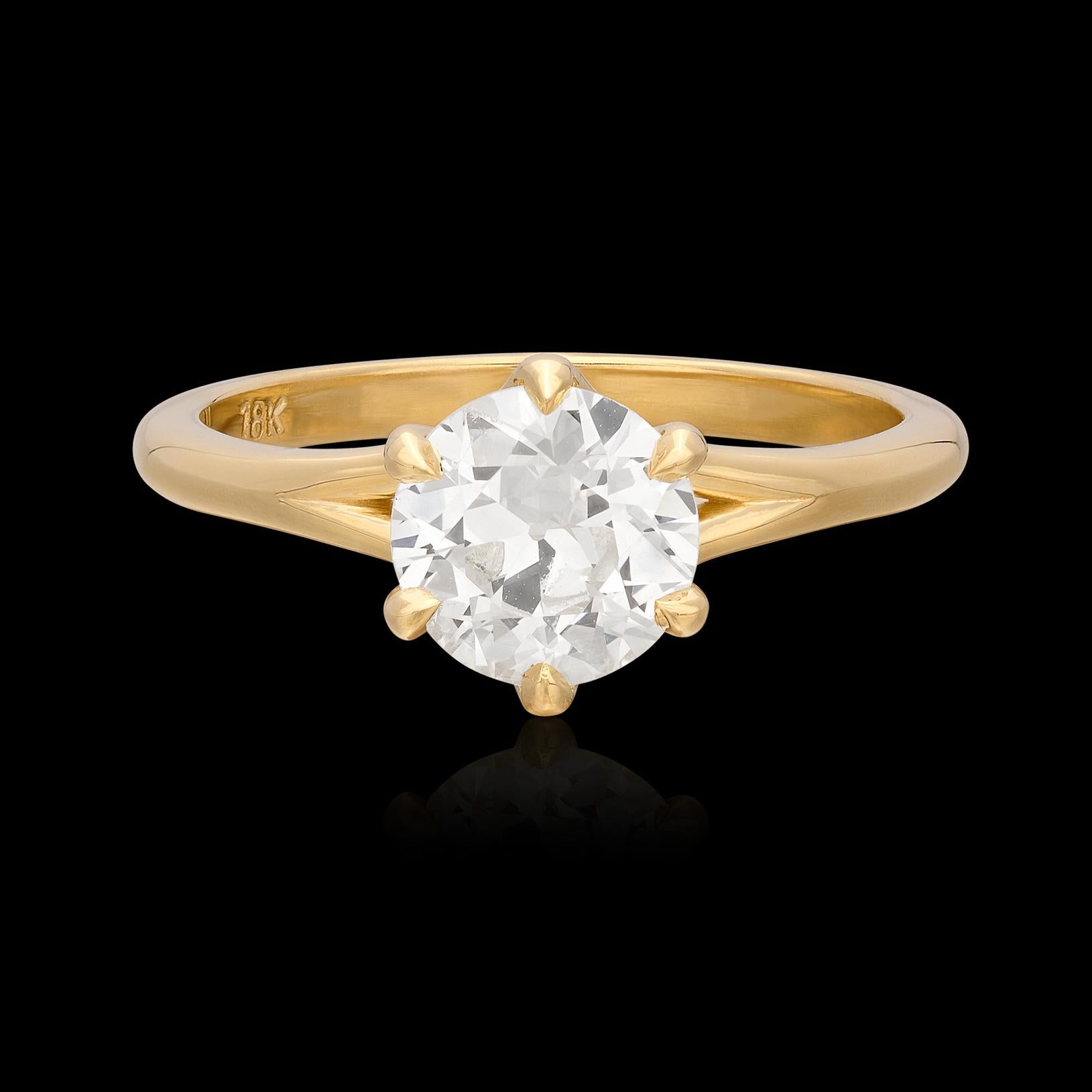 Verlobungsring aus Gelbgold mit 1,17 Karat Diamant und altem Eurodiamant (Alteuropäischer Schliff) im Angebot