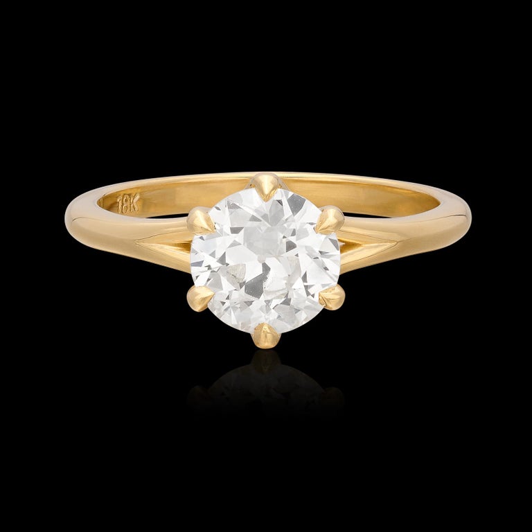 1.17ct Old Euro Diamond and Yellow Gold Engagement Ring For Sale at 1stDibs
