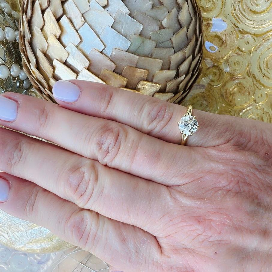 Verlobungsring aus Gelbgold mit 1,17 Karat Diamant und altem Eurodiamant im Zustand „Hervorragend“ im Angebot in San Francisco, CA