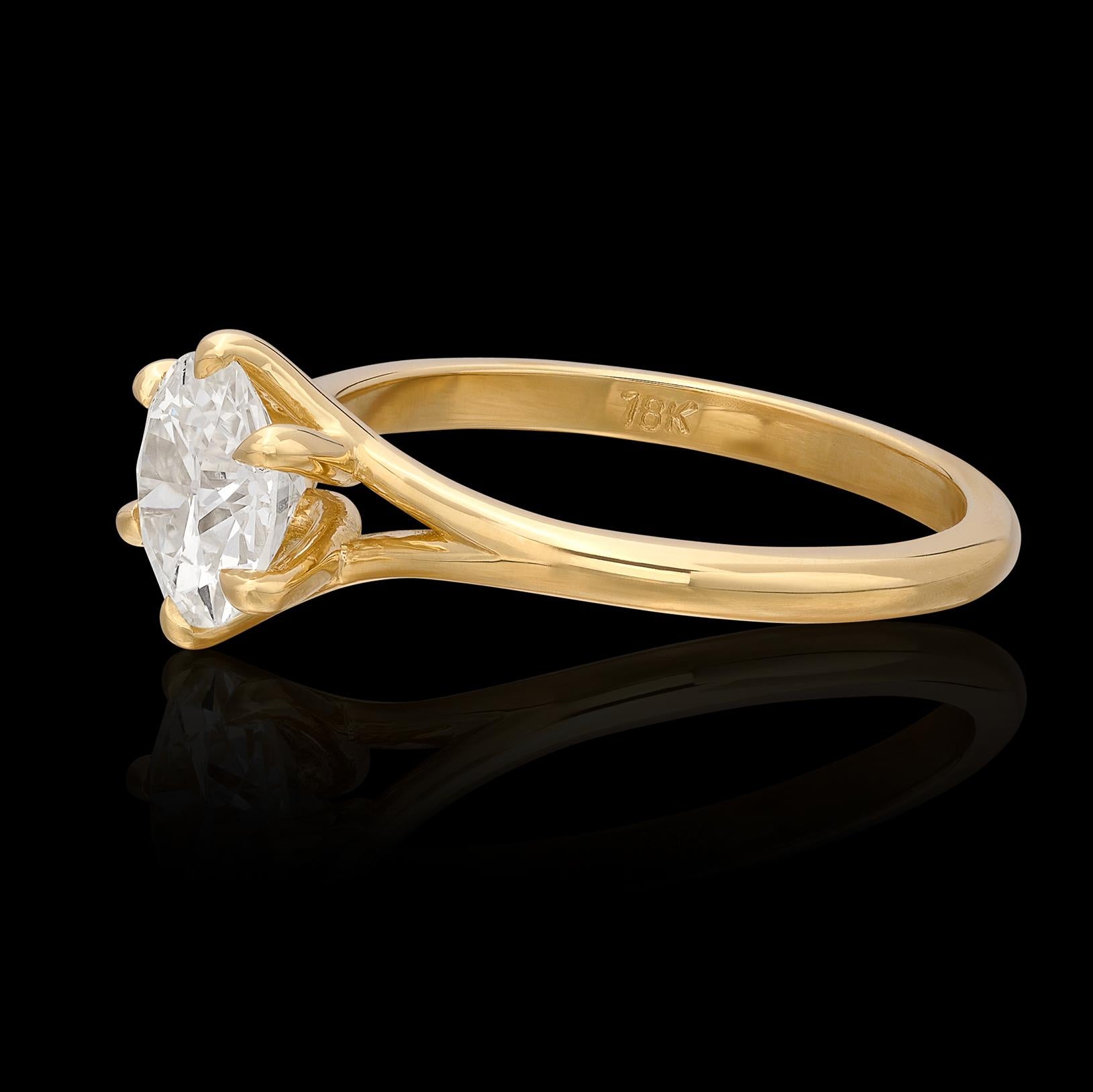 Verlobungsring aus Gelbgold mit 1,17 Karat Diamant und altem Eurodiamant Damen im Angebot