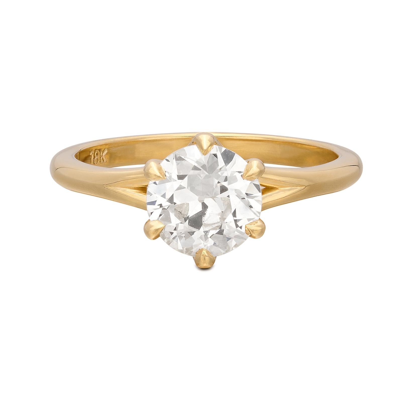 1.17ct Old Euro Diamond & Yellow Gold Engagement Ring For Sale 2