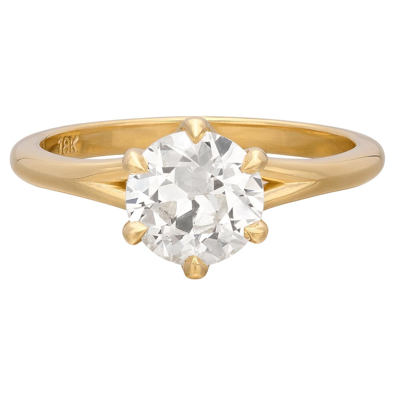 1.17ct Old Euro Diamond & Yellow Gold Engagement Ring For Sale