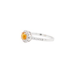 1.17ct Orange Sapphire and Diamond Halo 18K White Gold Cluster Engagement Ring