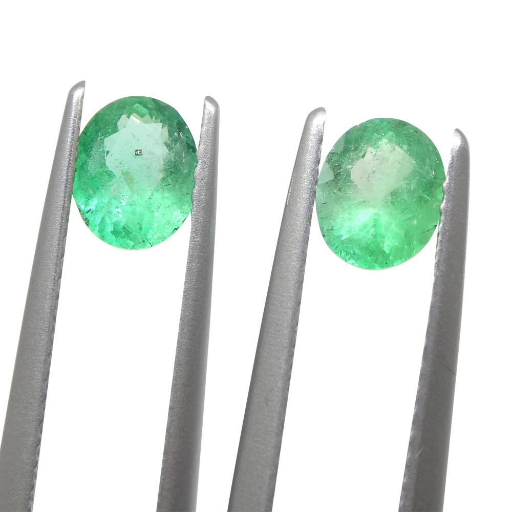 Brilliant Cut 1.17ct Pair Oval Green Emerald from Colombia For Sale