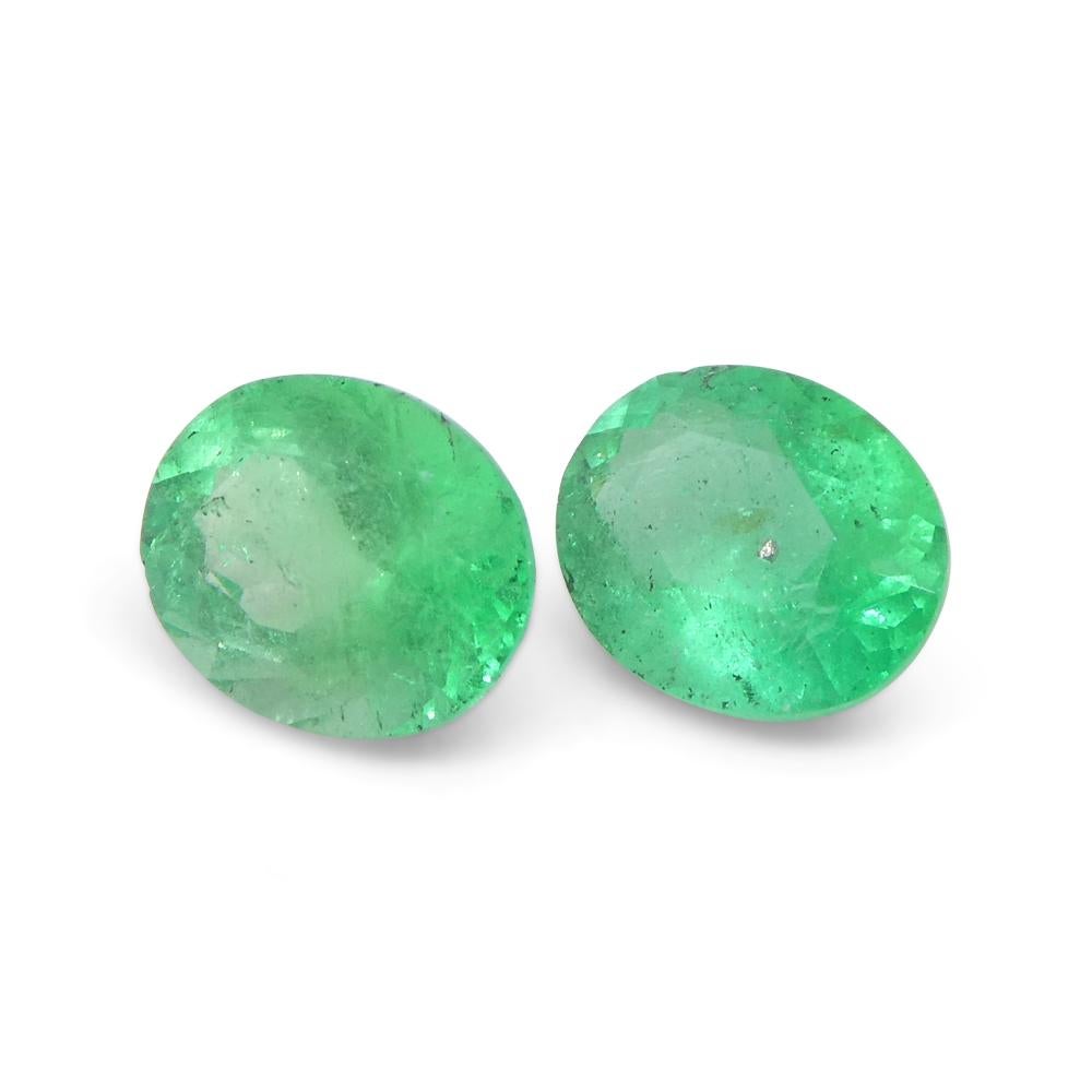Women's or Men's 1.17ct Pair Oval Green Emerald from Colombia For Sale