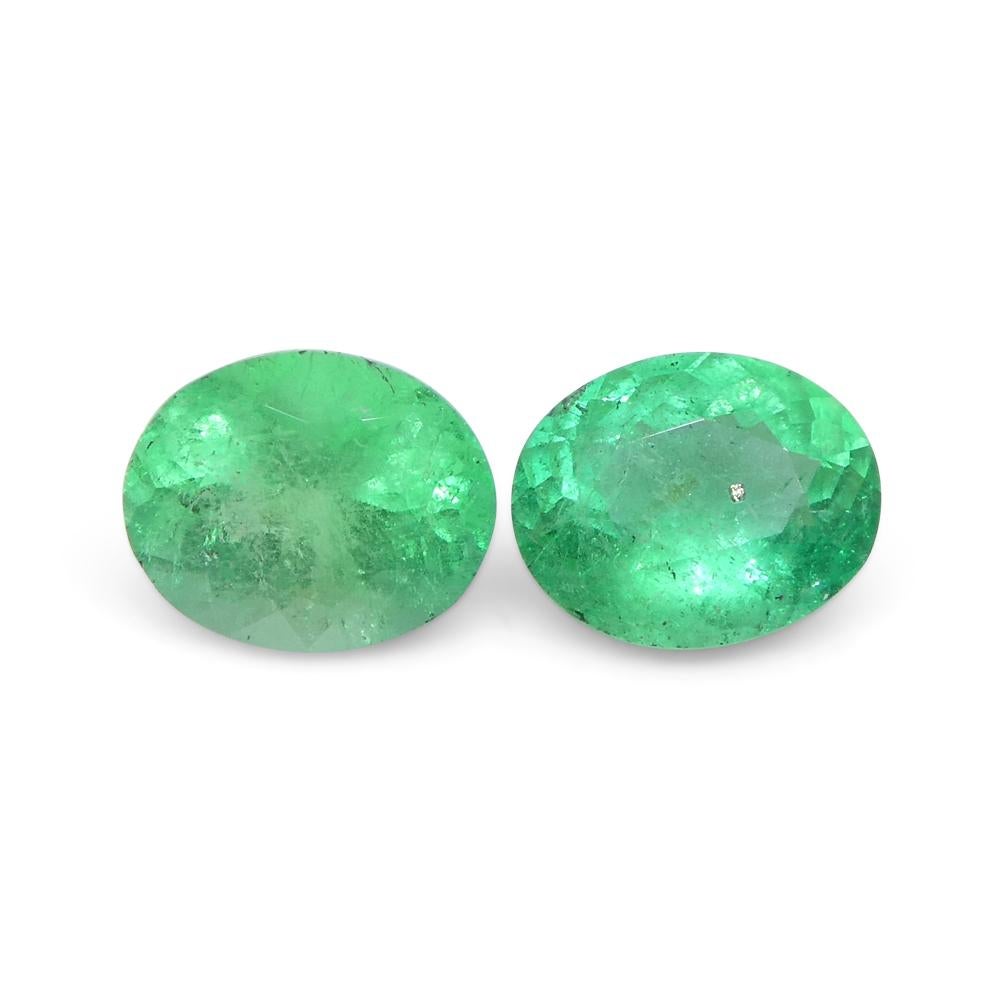 1.17ct Pair Oval Green Emerald from Colombia For Sale 1