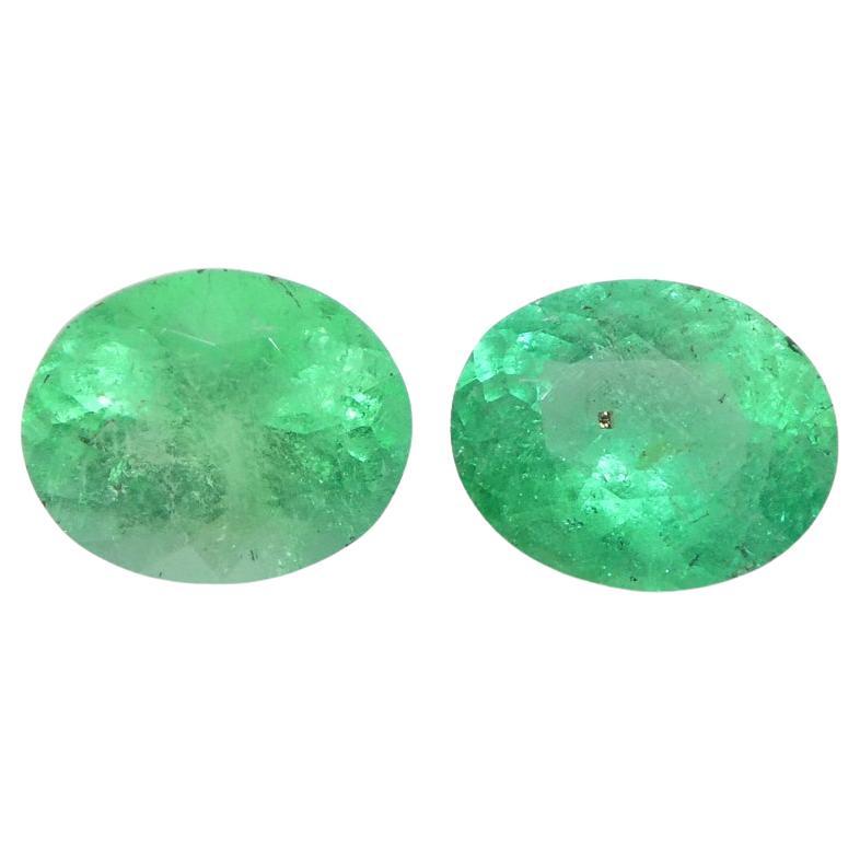 1.17ct Pair Oval Green Emerald from Colombia For Sale