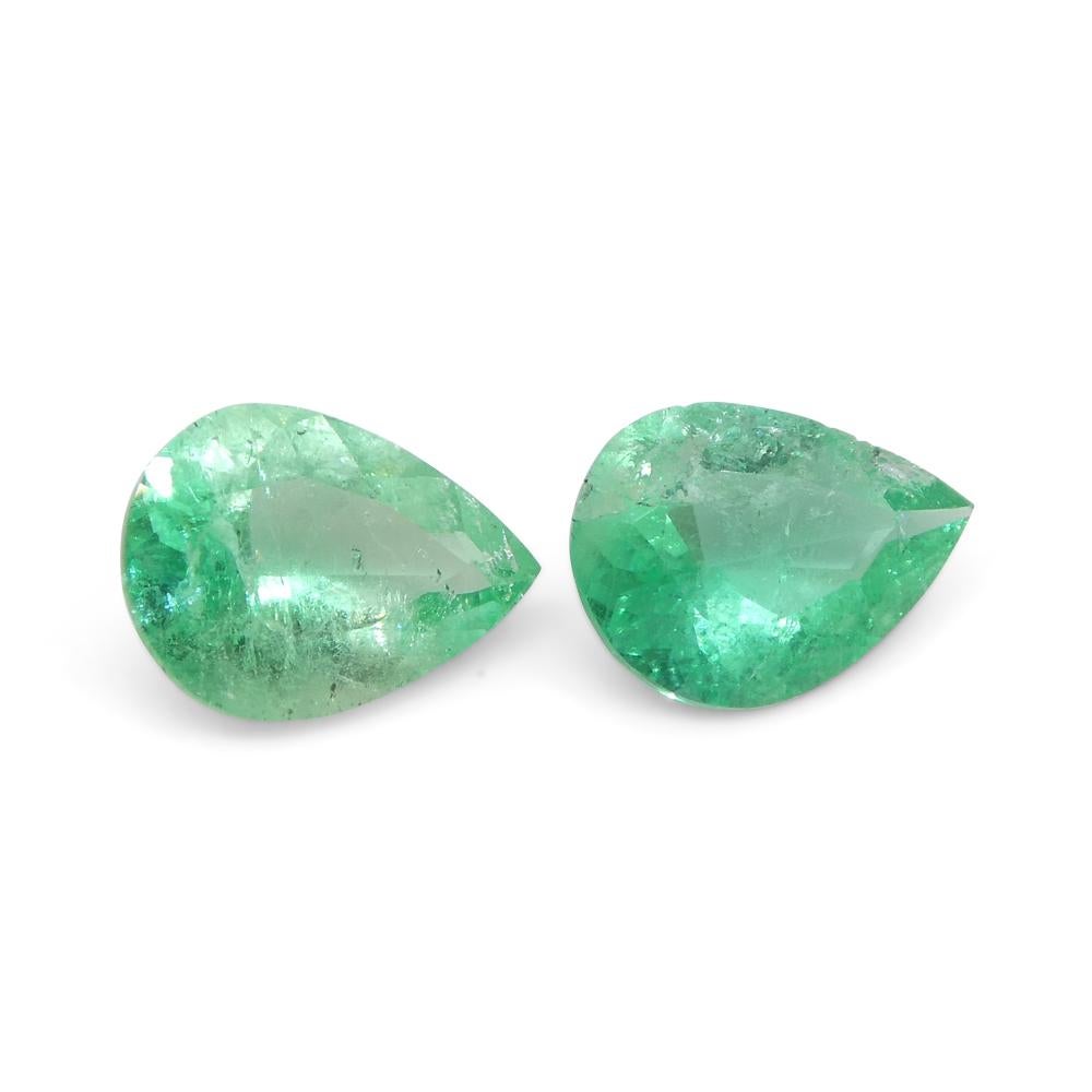 1.17ct Pair Pear Green Emerald from Colombia For Sale 6