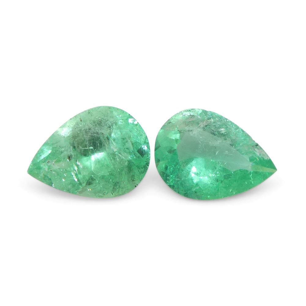 1.17ct Pair Pear Green Emerald from Colombia For Sale 7
