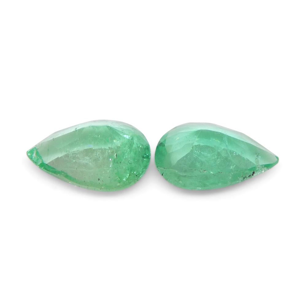 1.17ct Pair Pear Green Emerald from Colombia For Sale 8