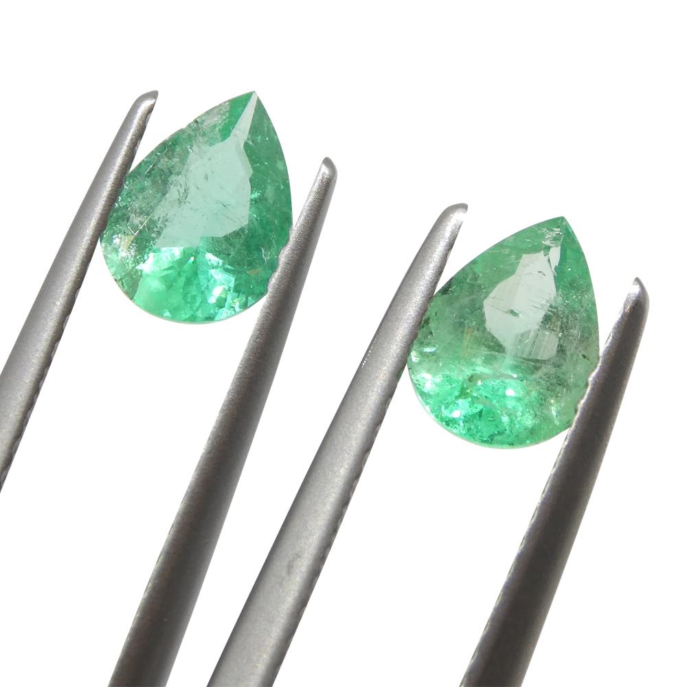 Brilliant Cut 1.17ct Pair Pear Green Emerald from Colombia For Sale