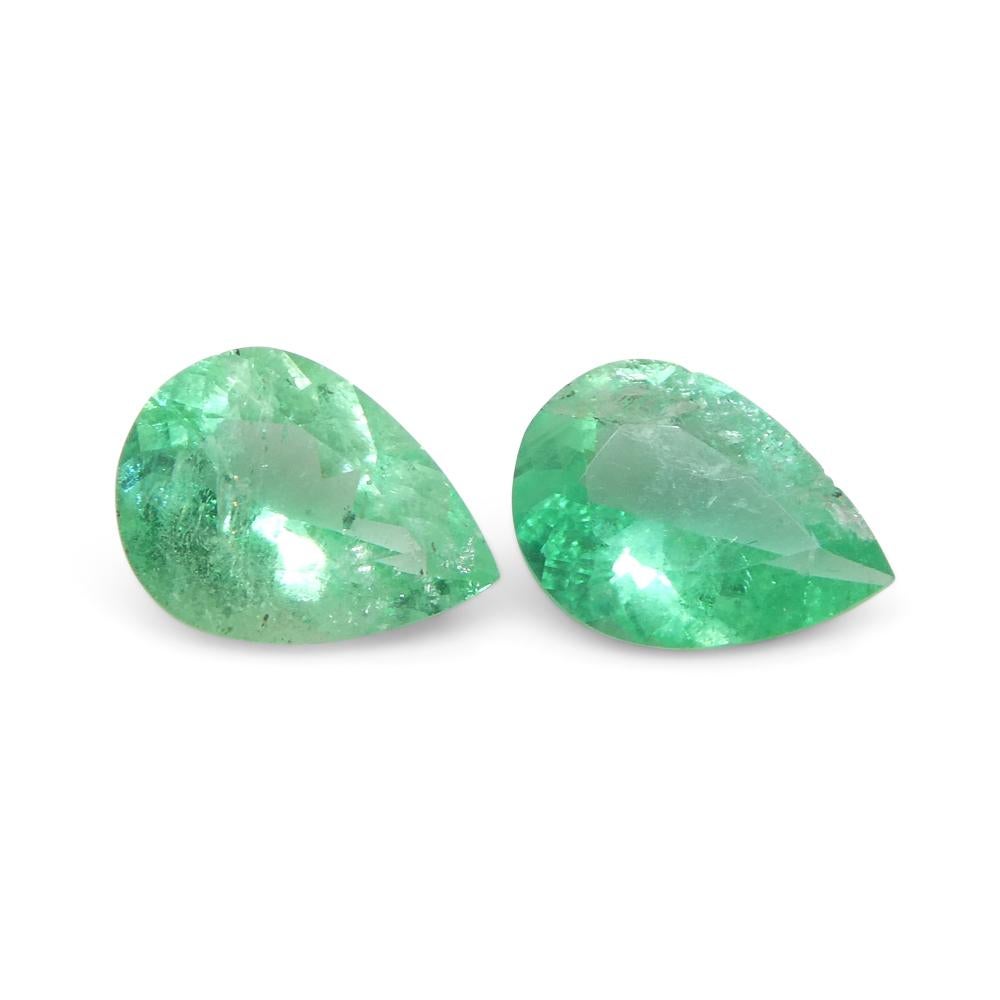 1.17ct Pair Pear Green Emerald from Colombia For Sale 1