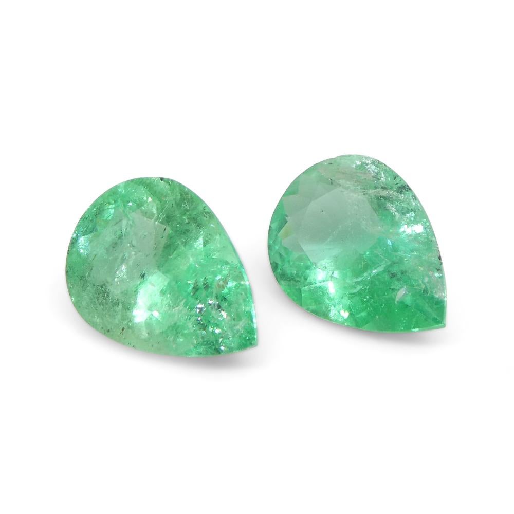 1.17ct Pair Pear Green Emerald from Colombia For Sale 2