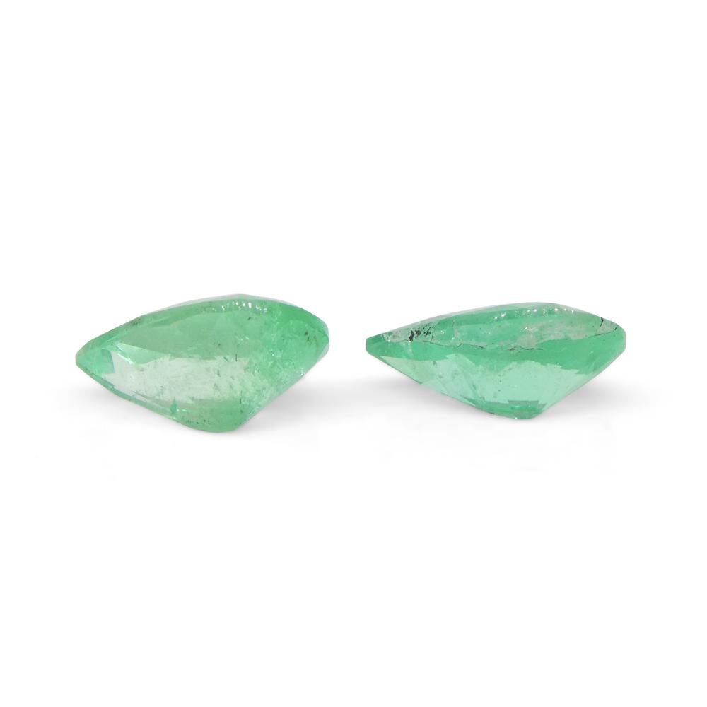 1.17ct Pair Pear Green Emerald from Colombia For Sale 4