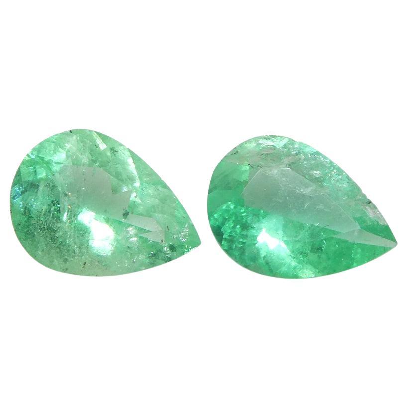 1.17ct Pair Pear Green Emerald from Colombia For Sale