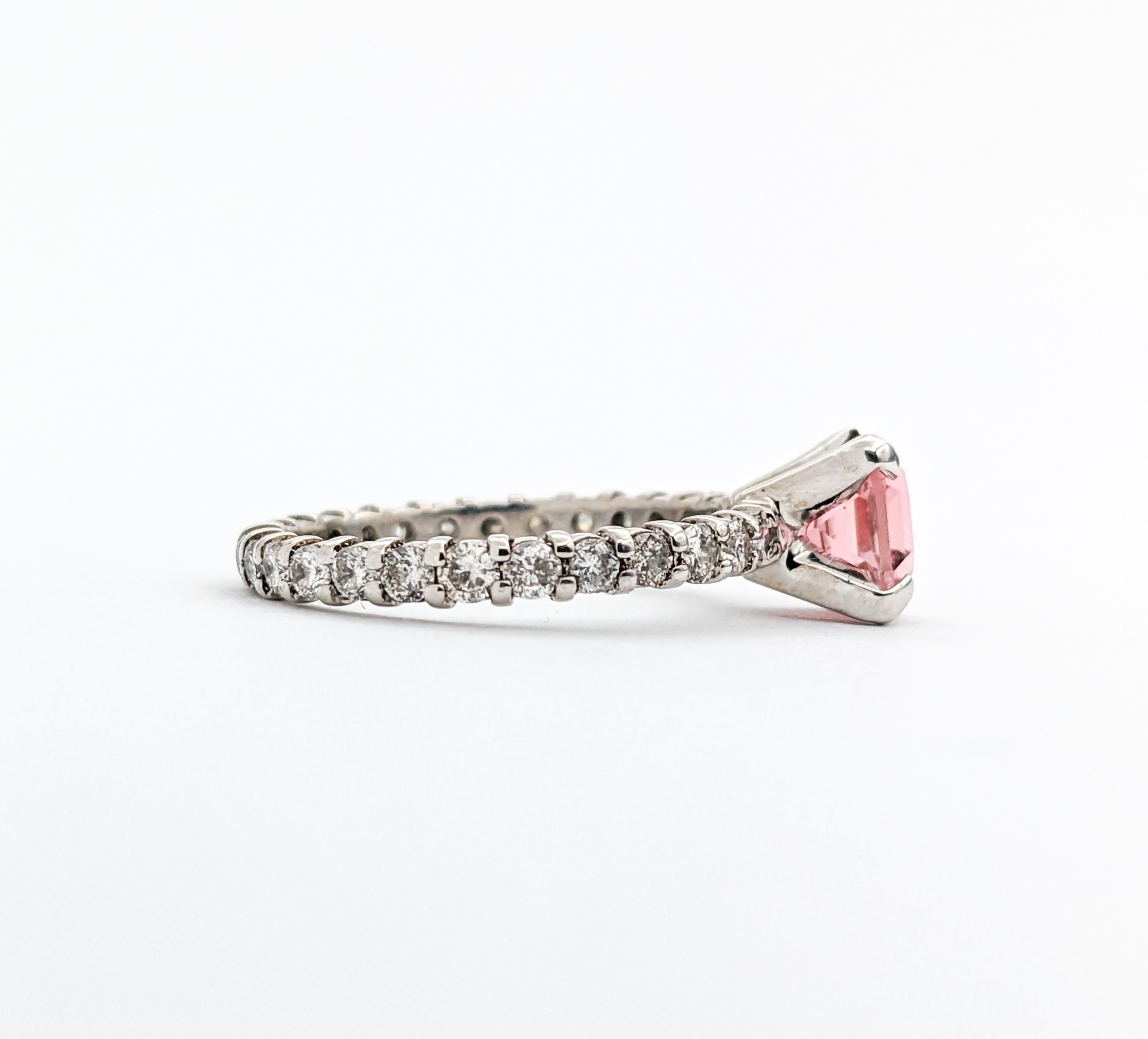 1.17ct Pink Tourmaline & Diamond Ring In White Gold For Sale 4