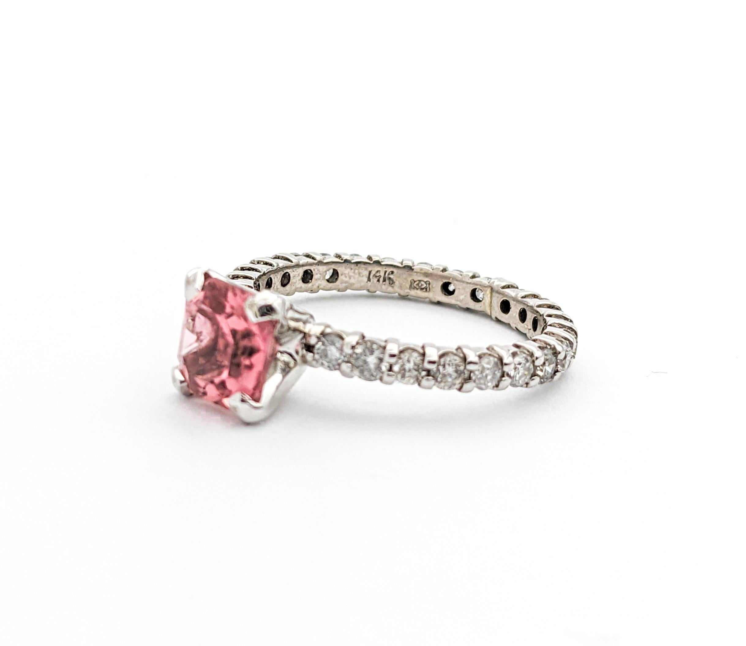 Contemporary 1.17ct Pink Tourmaline & Diamond Ring In White Gold For Sale