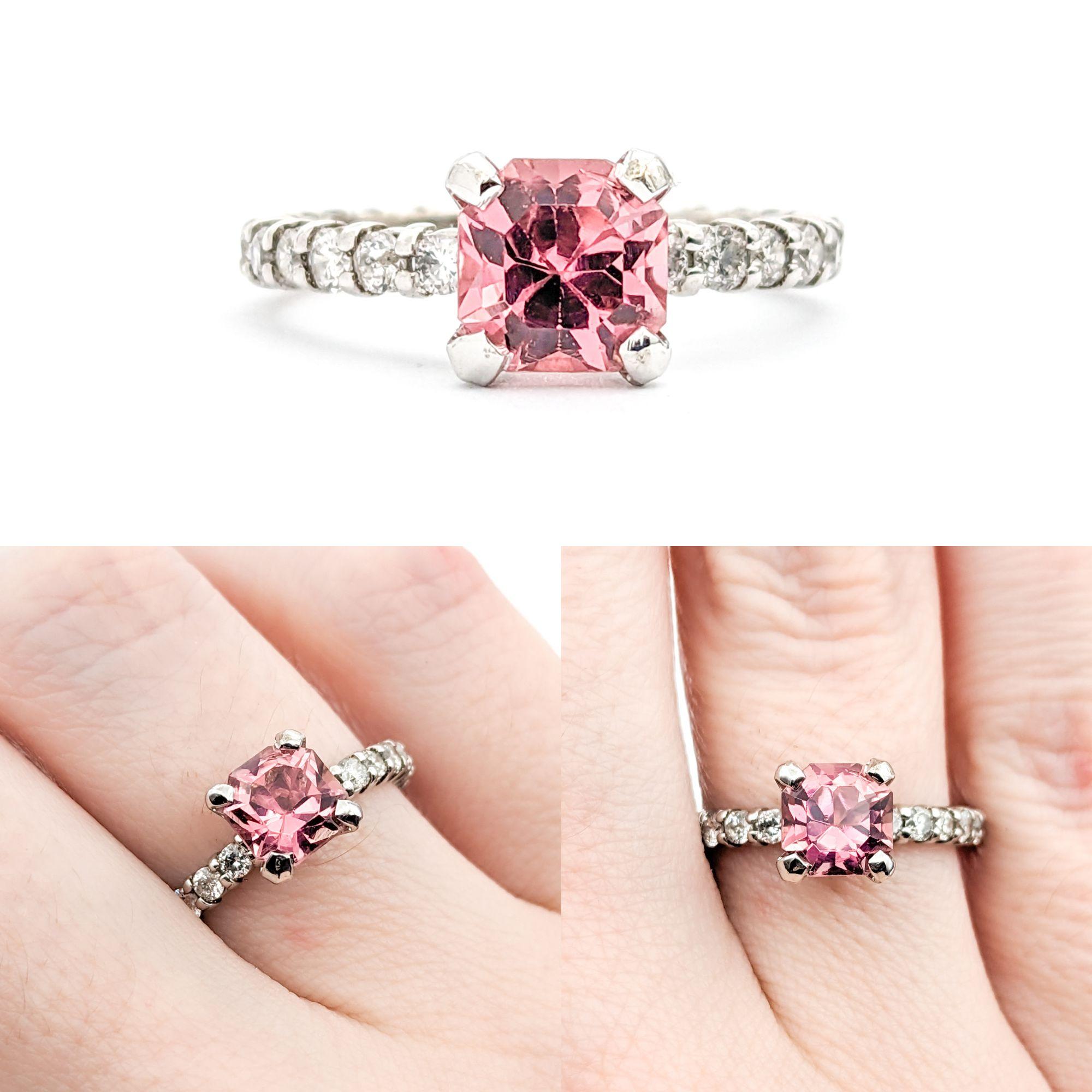 1.17ct Pink Tourmaline & Diamond Ring In White Gold In Excellent Condition For Sale In Bloomington, MN