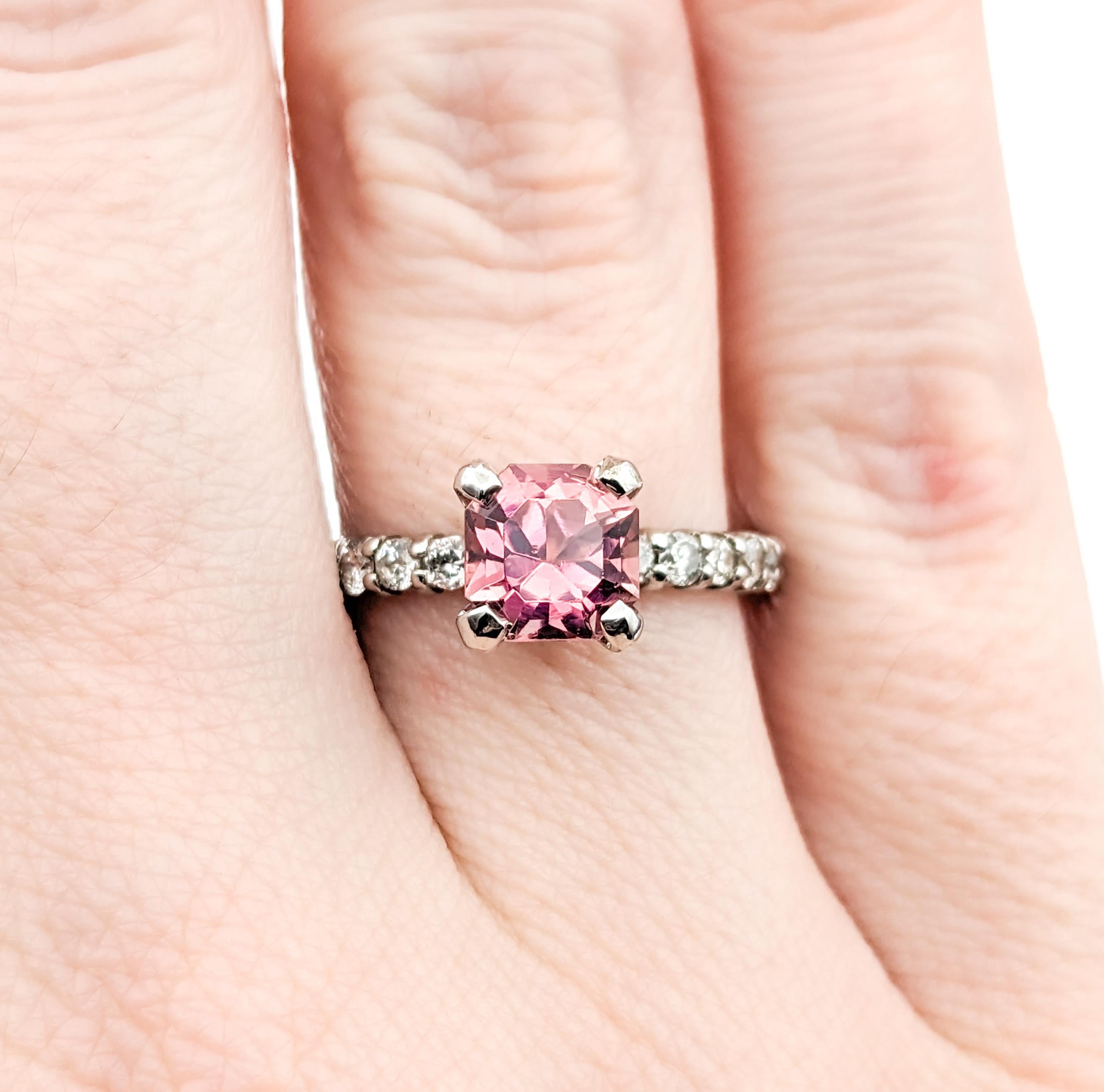 1.17ct Pink Tourmaline & Diamond Ring In White Gold For Sale 1