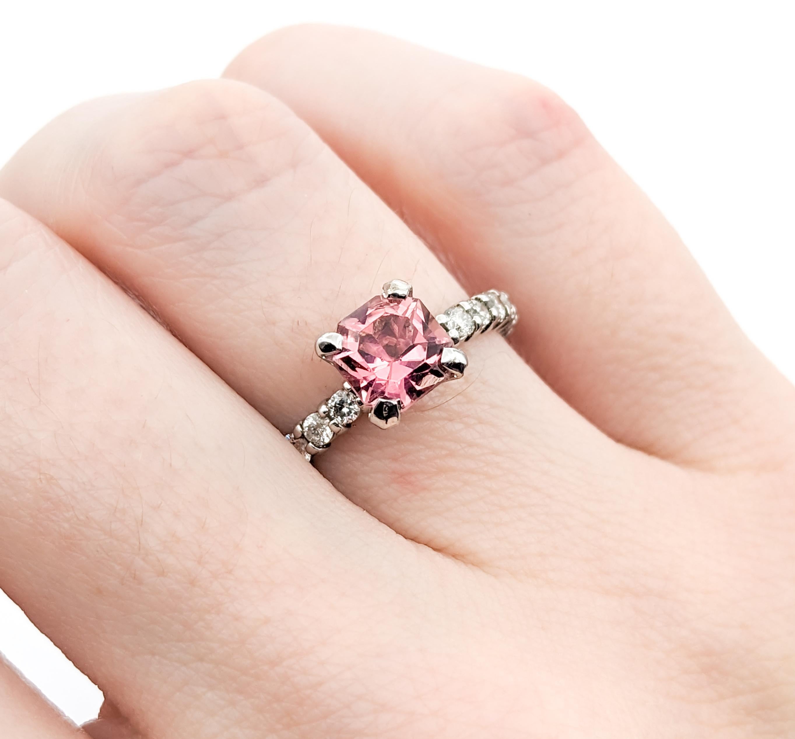 1.17ct Pink Tourmaline & Diamond Ring In White Gold For Sale 2