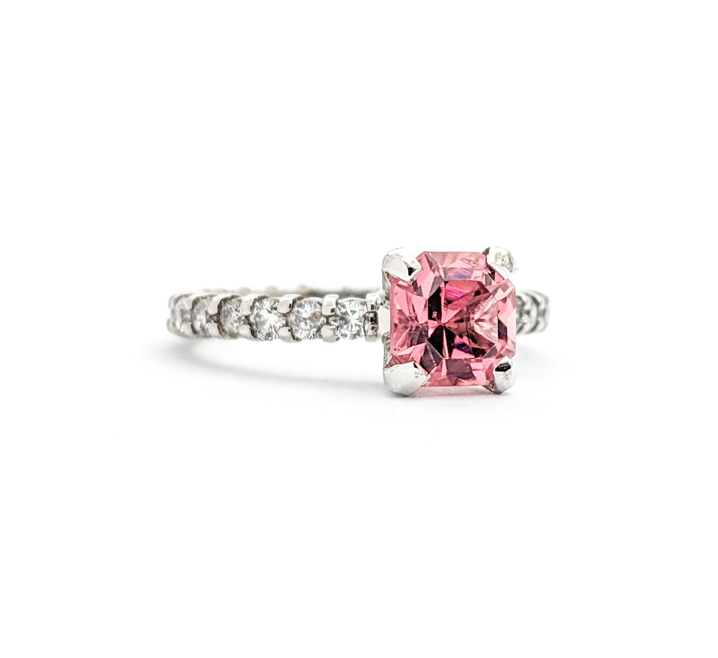 1.17ct Pink Tourmaline & Diamond Ring In White Gold For Sale 3