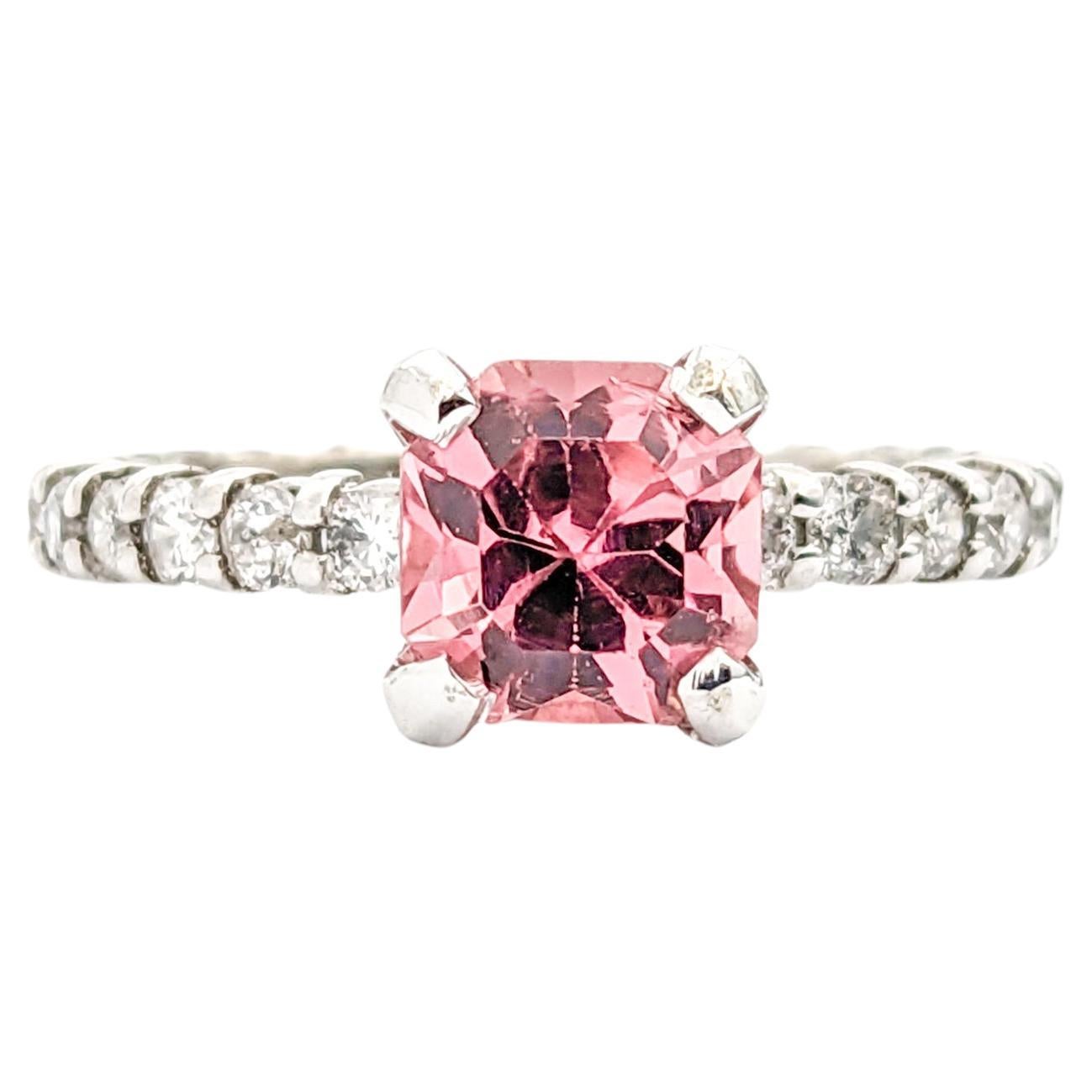 1.17ct Pink Tourmaline & Diamond Ring In White Gold For Sale
