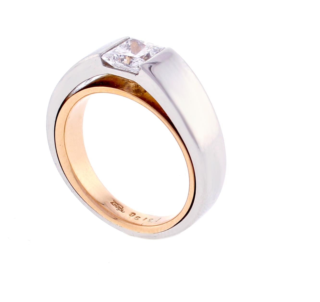Women's or Men's 1.17ct Princess Cut Flush Mount Diamond Ring For Sale