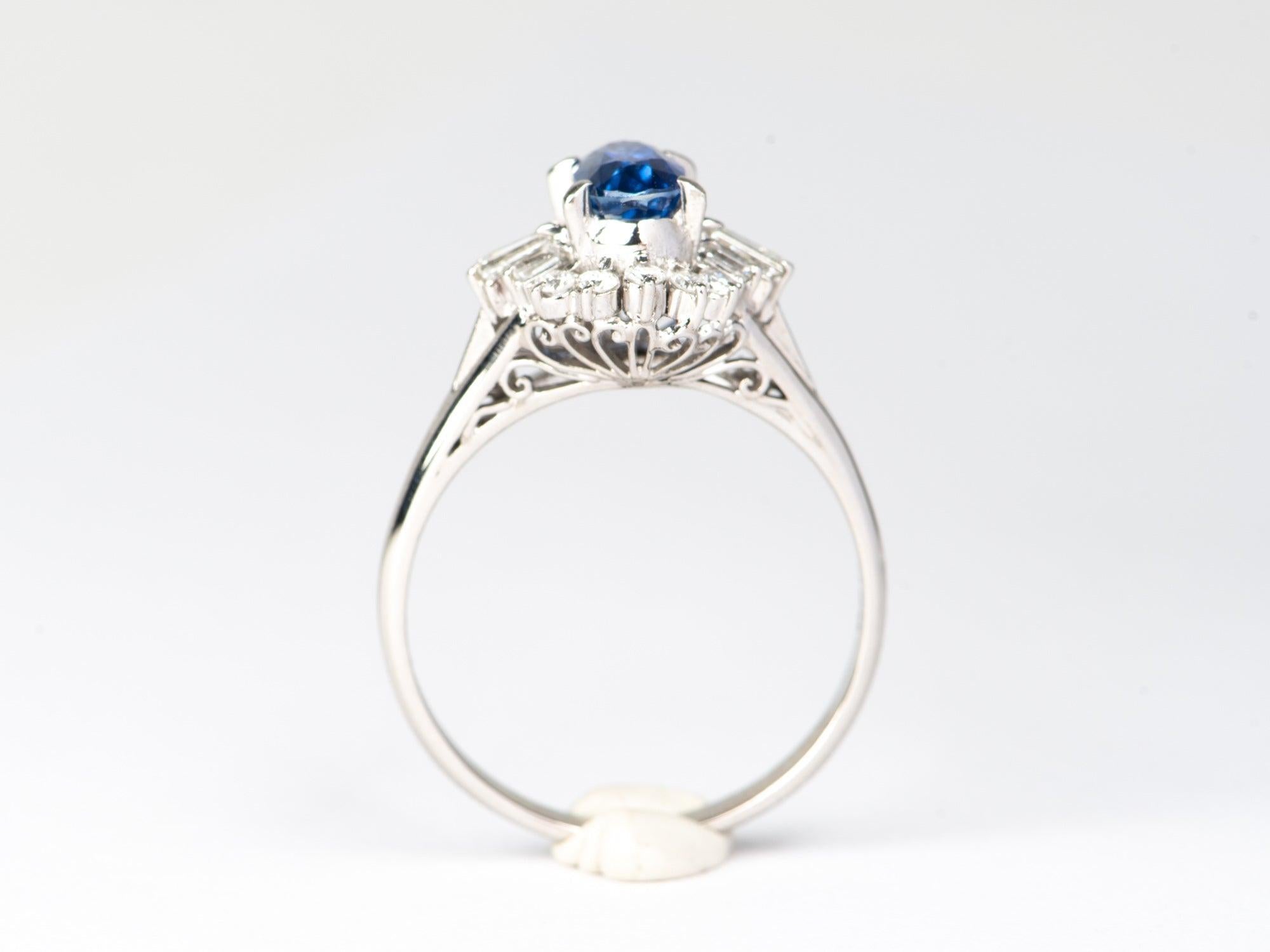 1,17ct Saphir Verlobungsring mit Diamant Halo Platin PT900 V1177 im Zustand „Gut“ im Angebot in Osprey, FL