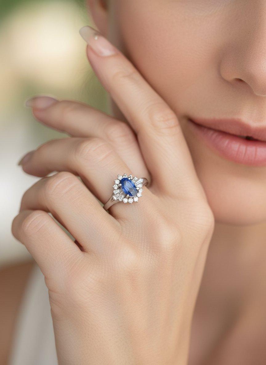 1,17ct Saphir Verlobungsring mit Diamant Halo Platin PT900 V1177 für Damen oder Herren im Angebot