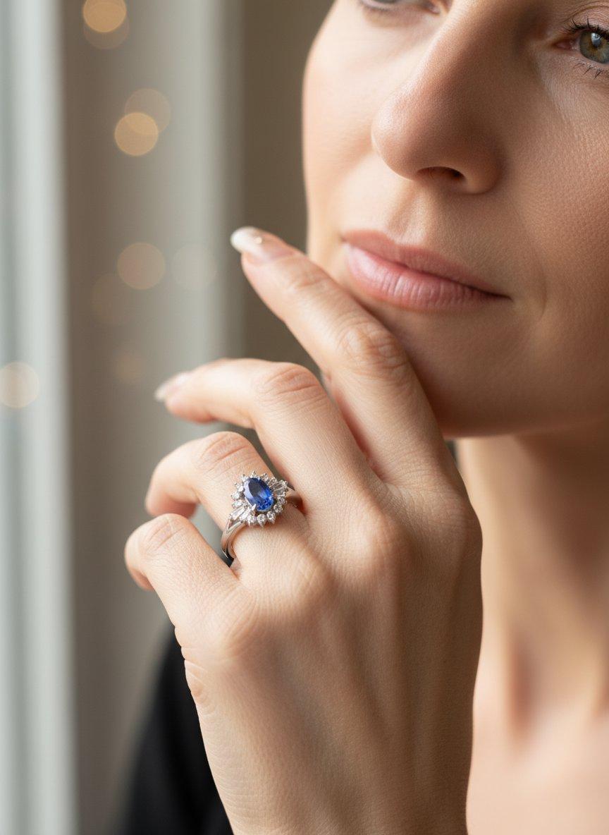 1,17ct Saphir Verlobungsring mit Diamant Halo Platin PT900 V1177 im Angebot 1