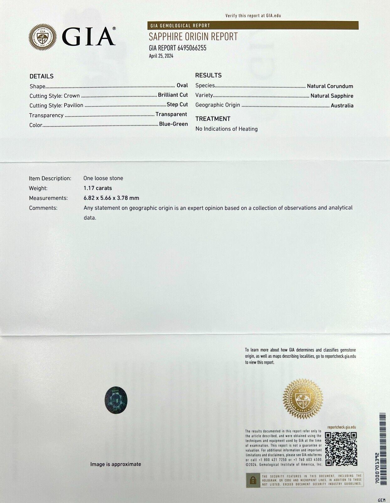 Taglio ovale Zaffiro 1.17Ct Certificato Gia Naturale Greene & Greene & Greene Non Trattato Gemma Naturale Ovale in vendita