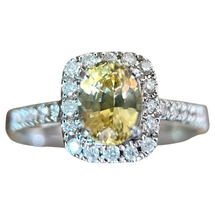 IGI Certified 1.17Ct Ceylon Yellow Sapphire Ring with Natural Diamonds