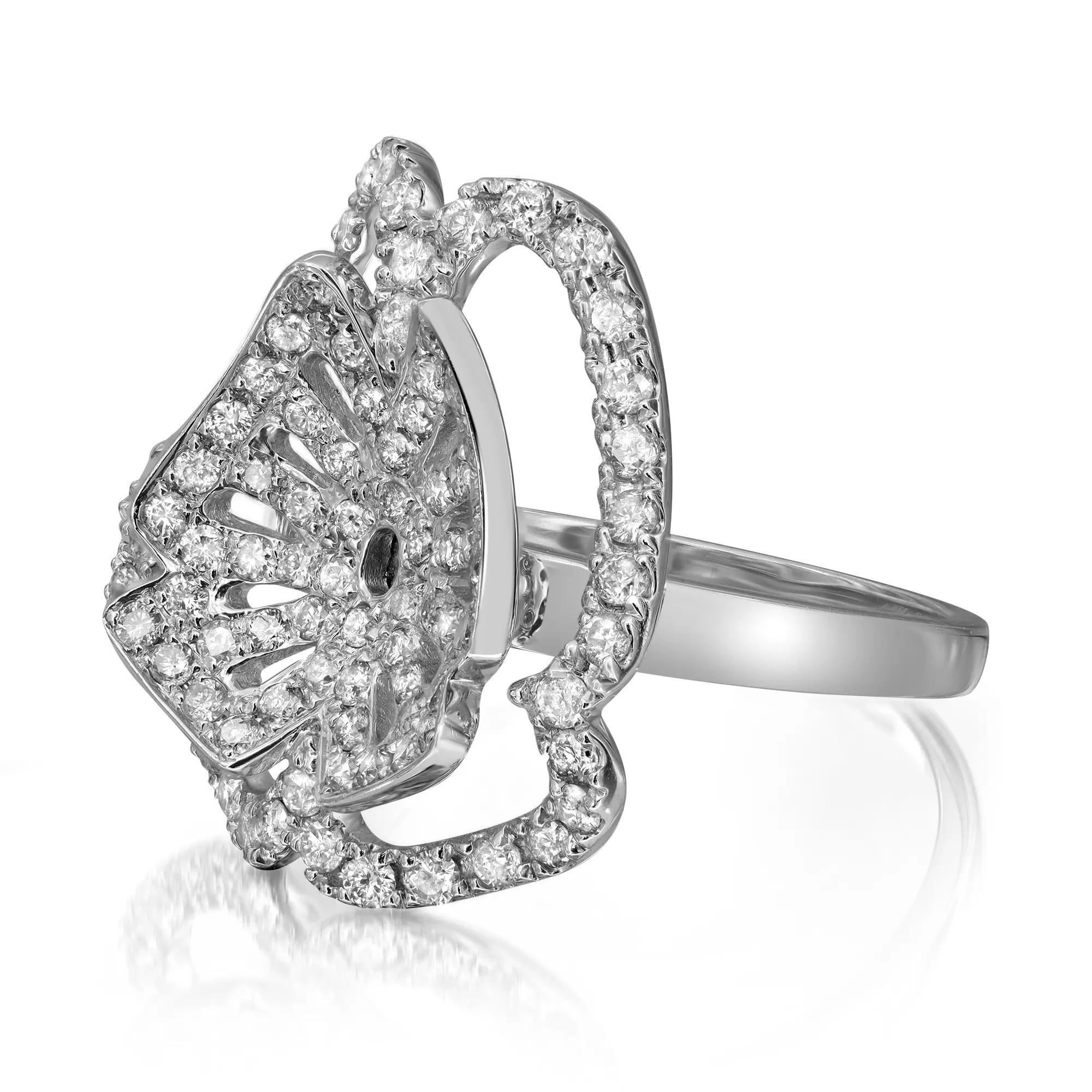Round Cut 1.17cttw Prong Set Round Diamond Ladies Cocktail Ring 14k White Gold For Sale