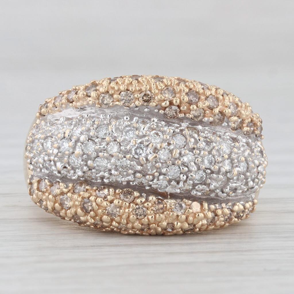 1.17ctw Brown White Pave Diamond Cocktail Ring 14k Yellow Gold Size 10 In Good Condition In McLeansville, NC